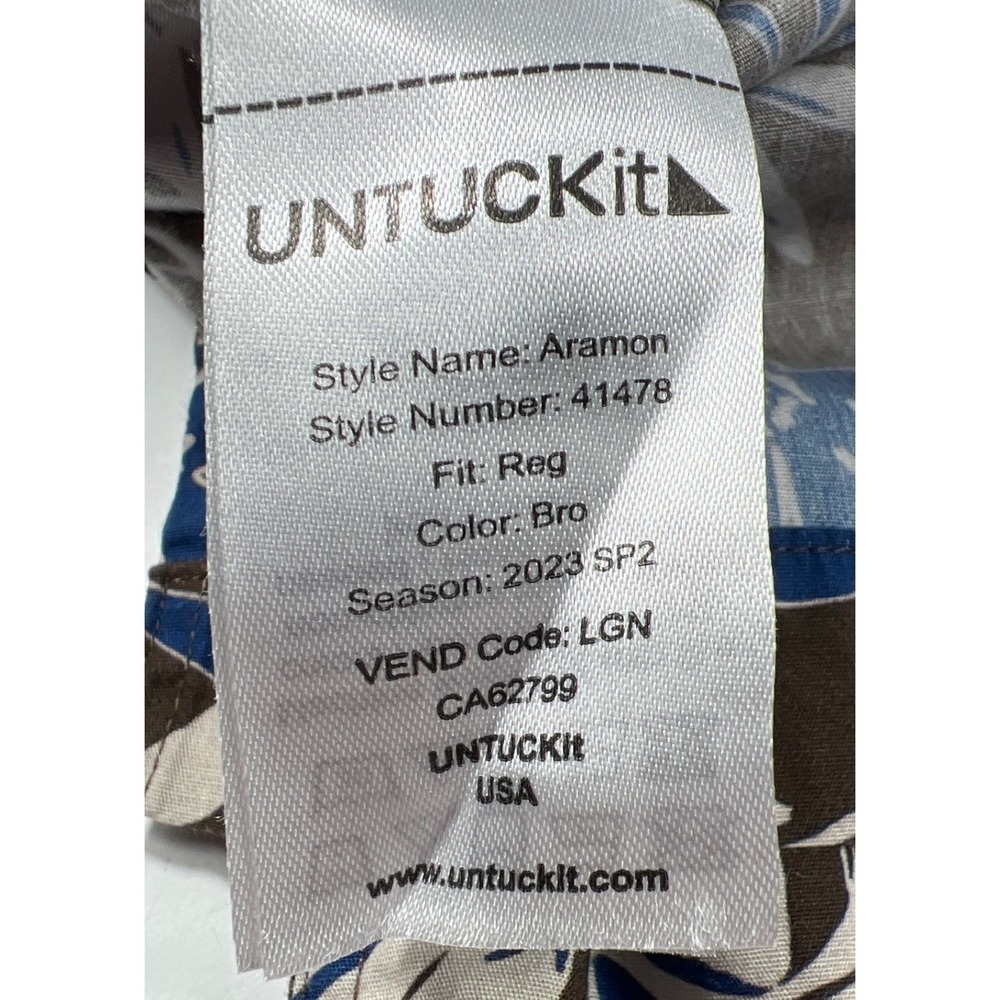 UNTUCKit Aramon Hawaiian Style Button Up Shirt Medium Brown Blue Tropical Summer - Picture 7 of 10